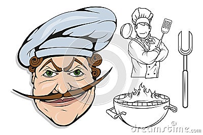 Chef cook standing in a different pose, restaurant boss, cartoon chef in uniform, cook logo, chef hat, professional chef cook Vector Illustration