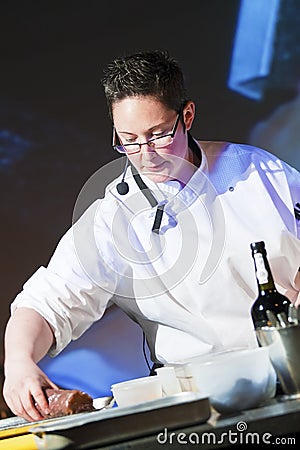 Chef at cooking demonstration Stock Photo