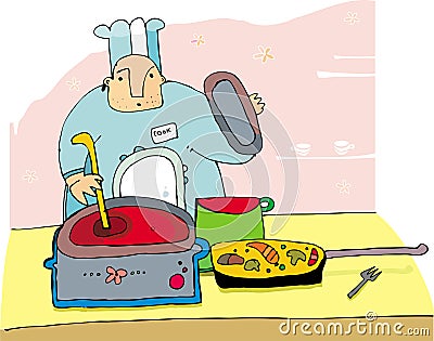 Chef cooking food Vector Illustration