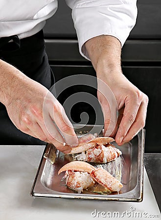 Chef cooking lobster Stock Photo