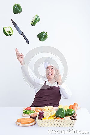 Chef cooking with magic concept Stock Photo