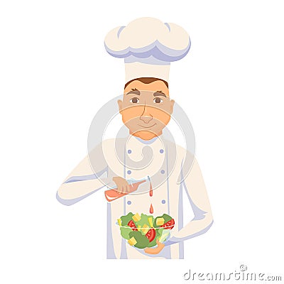 Chef cooking salad Vector Illustration