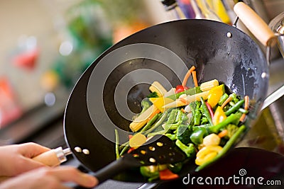 Chef cooking wok Stock Photo