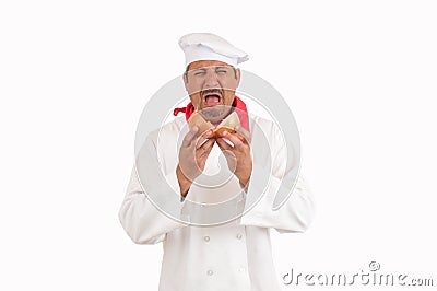 Chef crying with Onion Stock Photo