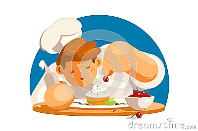 Chef Decorating Cupcake Vector Illustration