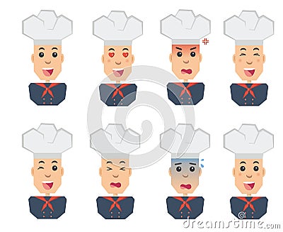 Chef emotions set of flat icons Vector Illustration