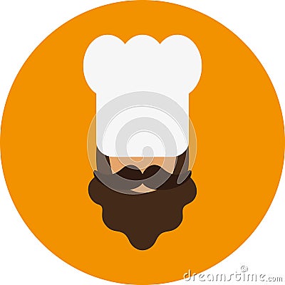 Chef flat icon- a man with a mustache and beard, wearing a chef`s hat Vector Illustration