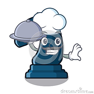 Chef with food chess knight isolated with the cartoon Vector Illustration