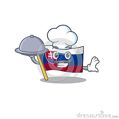 Chef with food flag slovakia isolated in the cartoon Vector Illustration