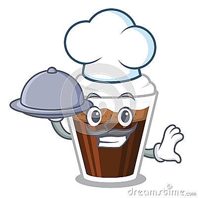 Chef with food Irish coffe above the mascot table Vector Illustration