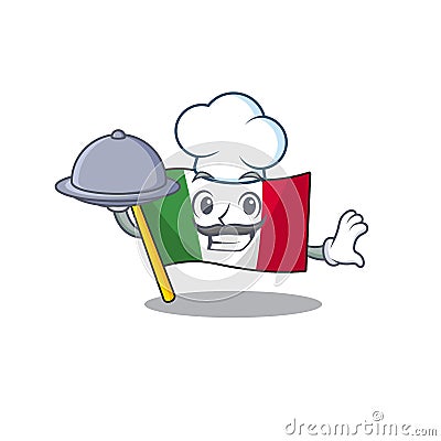 Chef with food italy flags isolated wth the cartoon Vector Illustration