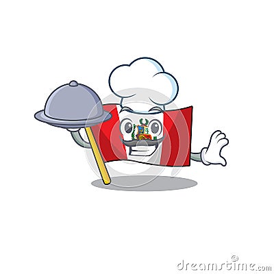 Chef with food peru cartoon flag attached to wall mascot Vector Illustration