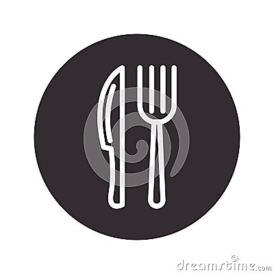 chef, fork and knife kitchen utensil silhouette style icon Vector Illustration
