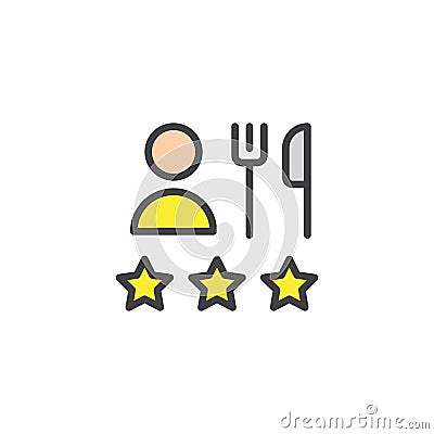 Chef, fork knife and three stars filled outline icon Vector Illustration