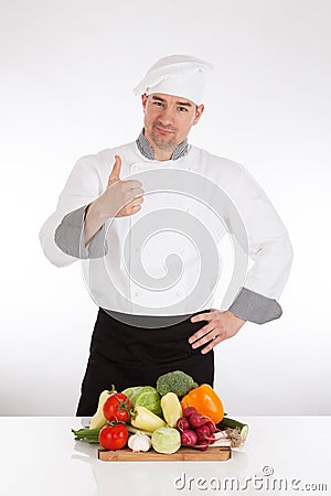 Chef and fresh vegetable Stock Photo