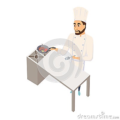 Chef fry meat steak Vector Illustration