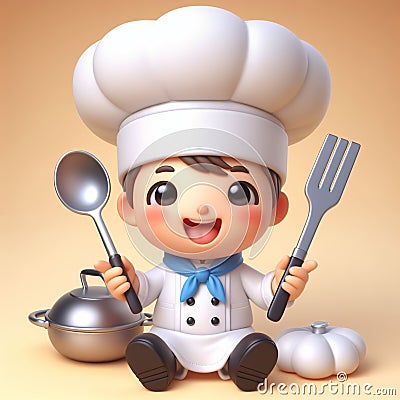 Chef funny cartoon. AI generated Stock Photo