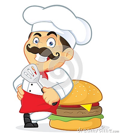 Chef with Giant Burger Vector Illustration