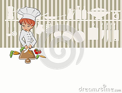 Chef girl cooking Vector Illustration