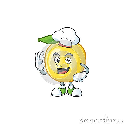 Chef golden apple fruit cartoon on white background Vector Illustration