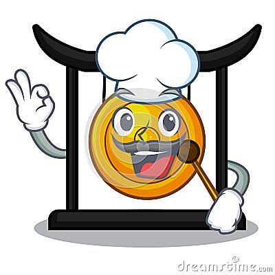 Chef golden gong in the cartoon room Vector Illustration