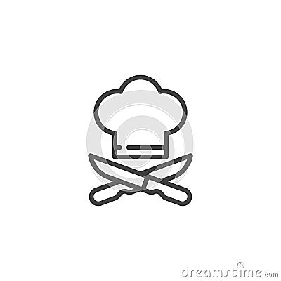 Chef hat and crossed knives line icon Vector Illustration