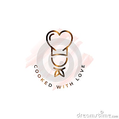 Chef with heart watercolor logo cooked concept Vector Illustration