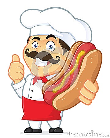 Chef Holding Hot Dog Vector Illustration