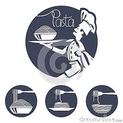 Chef icons with dish of pasta Vector Illustration