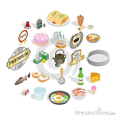 Chef icons set, isometric style Vector Illustration