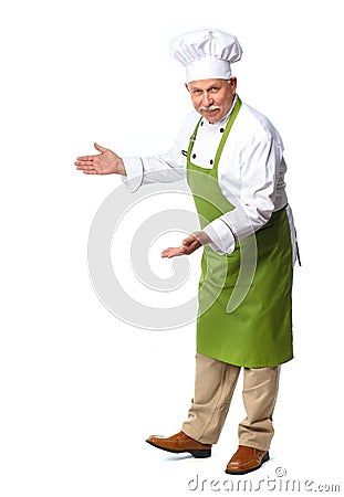 Chef inviting in restaurant. Stock Photo