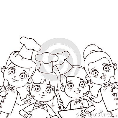 Chef kids cartoons brown lines Vector Illustration