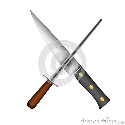 Chef knife and sharpener illustration. Cartoon Illustration