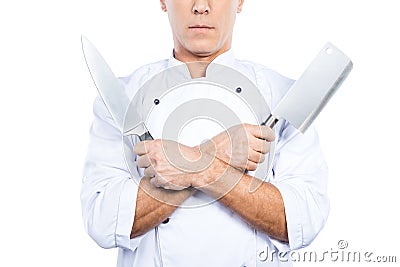 Chef with knifes. Stock Photo