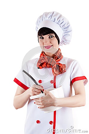 Chef with a ladle in hand Stock Photo