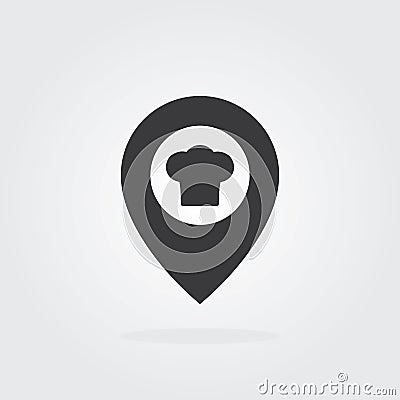 Chef Location pointer with chef hat Symbol Vector. Map pointer icon for food, chef, lunch, dinner, menu sign. Vector Illustration