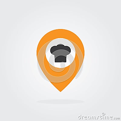 Chef Location pointer with chef hat Symbol Vector. Map pointer icon for food, chef, lunch, dinner, menu sign. Vector Illustration