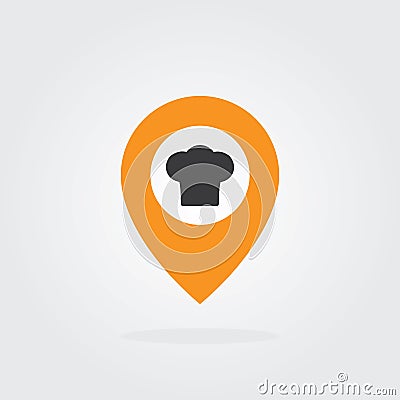 Chef Location pointer with chef hat Symbol Vector. Map pointer icon for food, chef, lunch, dinner, menu sign. Vector Illustration