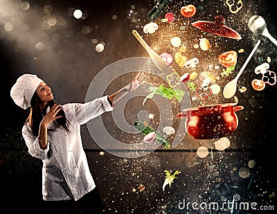 Magic chef ready to cook a new dish Stock Photo