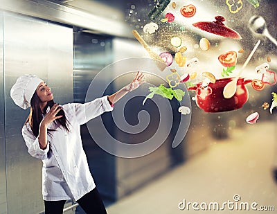 Magic chef ready to cook a new dish Stock Photo