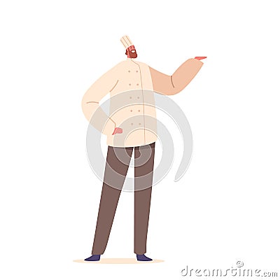 Chef Male Character Standing with Raised Arm. Skilled Culinary Professional Who Preparing And Cooking Food, Illustration Vector Illustration