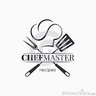 Chef master logo with chef hat on white background Vector Illustration