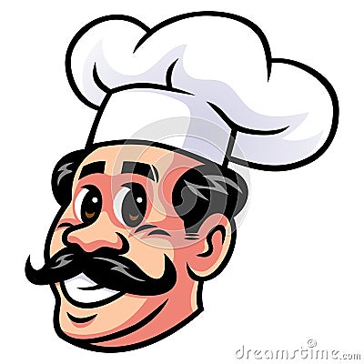 Chef Mustache Head Smile Cheerful Happy Mascot Logo Vector Character Design Vector Illustration