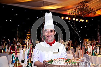 Chef in new year gala dinner Stock Photo