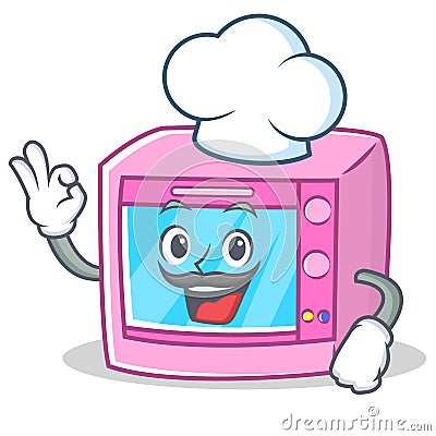 Chef oven microwave character cartoon Vector Illustration