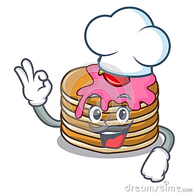 Chef pancake with strawberry character cartoon Vector Illustration
