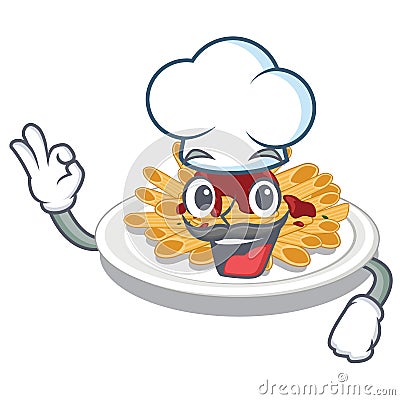 Chef pasta in the a character bowl Vector Illustration