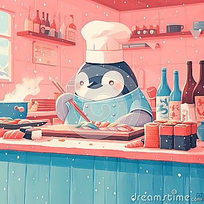 Chef Penguin Cooking Up Delight Stock Photo