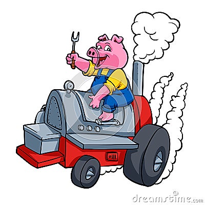 Chef Pig riding an BBQ barrelChef Pig riding an BBQ barrel Vector Illustration