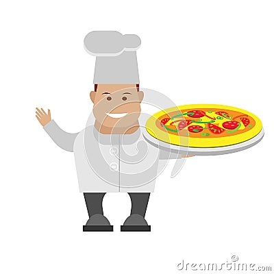 Chef holding a pizza Vector Illustration